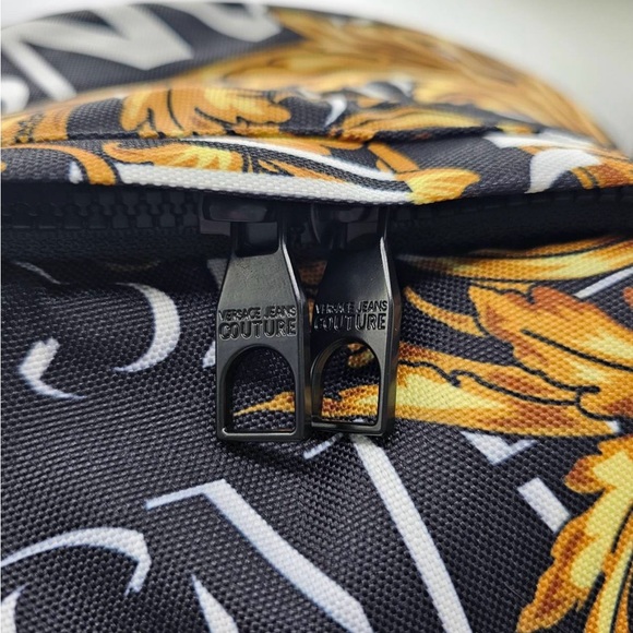 Versace Jeans Couture Logo Black And Yellow Baroque Print Backpack - Picture 10 of 11